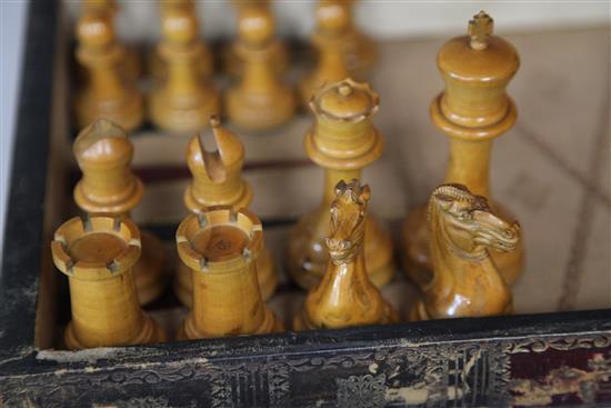 A large Jaques weighted boxwood and ebony chess set, c.1850,